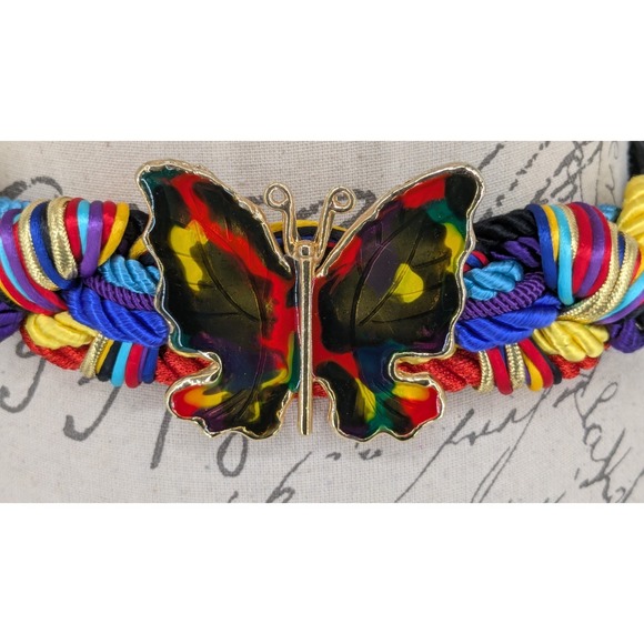 Vintage Butterfly Belt Enameled Jeweltone Ropes 30" Long Bohemian Great - Picture 3 of 6